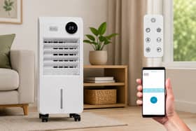 The Black and Decker smart digital air cooler combines app control with portable evaporative cooling for home use