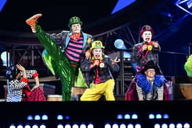(L-R) Howard Donald, Mark Owen and Gary Barlow of Take That perform live on stage during the "The Circus Live" stadium tour at St Mary's Stadium on May 29, 2026 in Southampton, England. (Photo by Gareth Cattermole/Getty Images for Take That)
