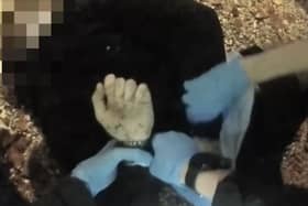 Murder victim Henry Nowak is handcuffed by police despite having been stabbed by Vickrum Digna in Southampton. Picture from bodyworn video released by police