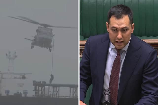 Conservative MP David Reed has criticised the Royal Navy's role in just supporting French forces who seized a Russian-flagged tanker. He argues they should be directly boarded these vessels.