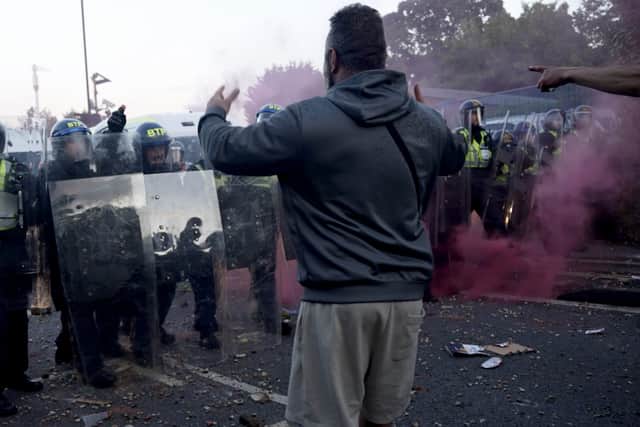 Police and protestors clashing in Southampton