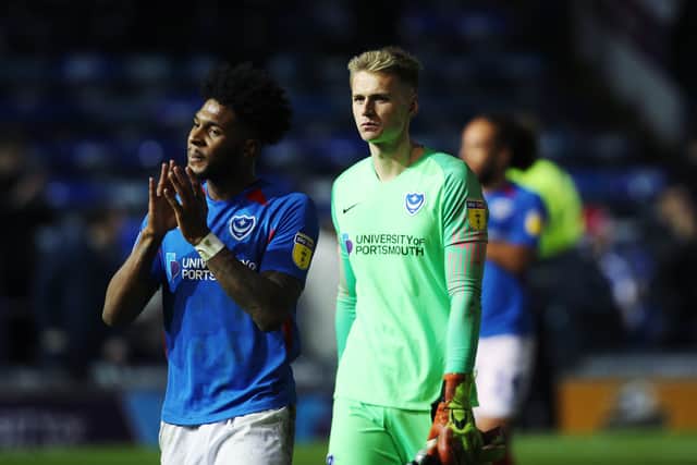 Alex Bass made 41 appearances for Pompey after coming through their Academy. Picture: Joe Pepler