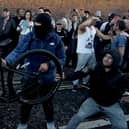 Police and protestors clashing in Southampton during a protest after the death of Henry Nowak (Jamie Lashmar/PA)