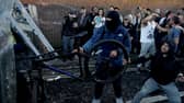 Police and protestors clashing in Southampton during a protest after the death of Henry Nowak (Jamie Lashmar/PA)