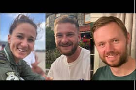(left to right) Lieutenant Lily-Mae Fisher, 31, from Surrey, Petty Officer Owen Green, 24, from Hampshire, and Lieutenant Commander Chris Gayson, 42, from Somerset, the three members of the Royal Navy who died when their helicopter crashed in a field on Wednesday. 
Picture: MoD/PA