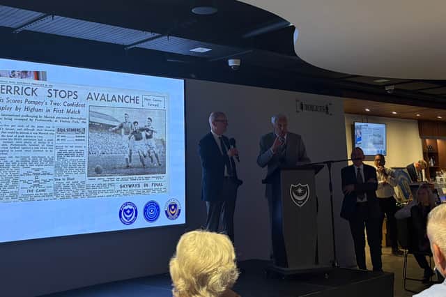 Peter Higham attended Pompey's Hall of Fame event in April 2025 - and stole the show.