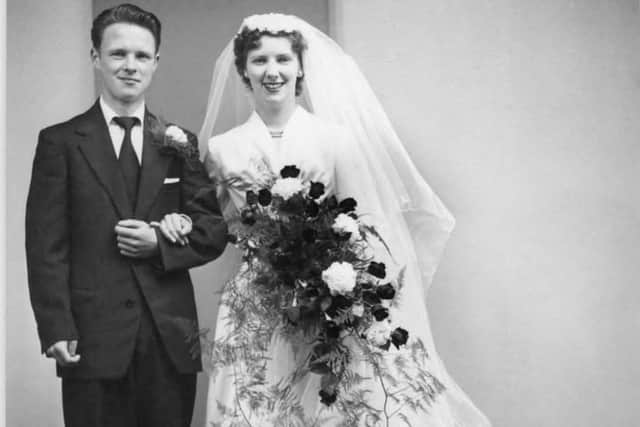 Eddie and Shirley Amey on their wedding day at St Mary's Church, Fratton, on June 6, 1956.