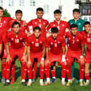 Alfie Bridgman, front row far left featuring for Malta under-21s against Moldova.