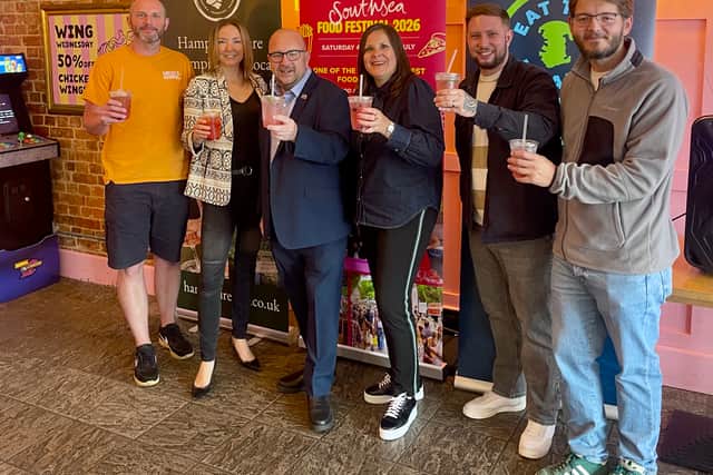 Pictured: Lucy Bridgewater at the official launch of Southsea Food Festival. 


Left to Right, Ben Wright Meat & Barrel, Lucy Bridgewater Shroom Kitchen, Cllr Steve Pitt, Natasha Dochniak Hampshire Fayre, Luke Lovelace Baked by Sweet Tooth, George Coleman Stones Throw Kitchen.