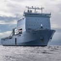 View of RFA Lyme Bay at sea in the Mediterranean. The Bay-class ship has arrived in Cyprus while crews have been undertaking intense training drills.