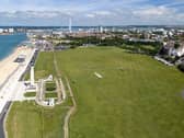 A huge number one is being painted on to the grass at Southsea Common