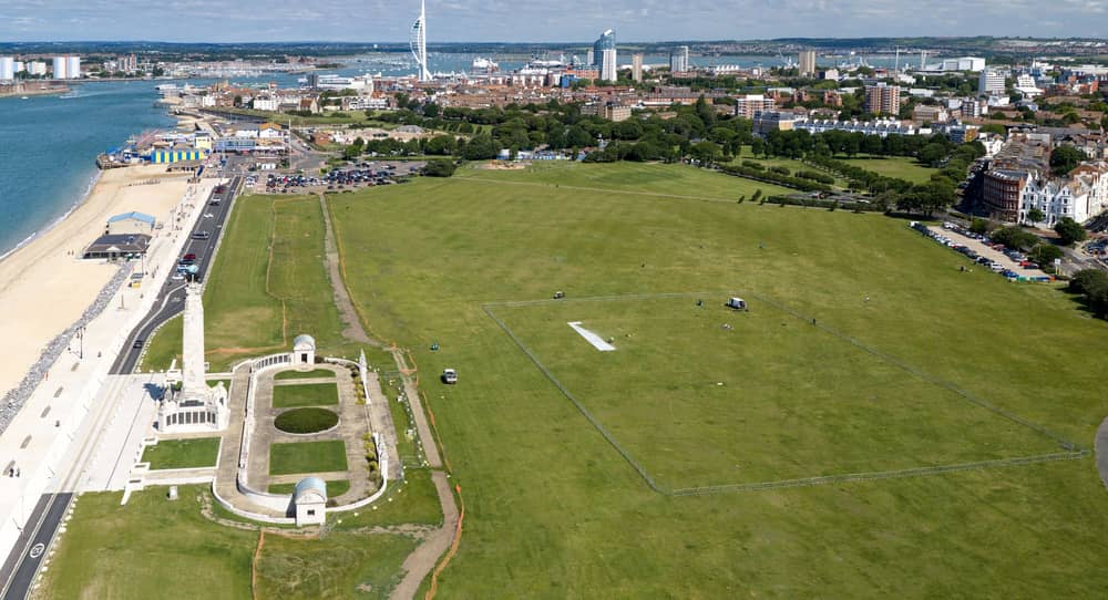A huge number one is being painted on to the grass at Southsea Common