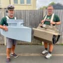 Wearing mock-up models of armoured vehicle, former Royal Navy captain John Kelly and civil servant Graeme Lloyd are preparing to set off on a long-distance walk in costumes to raise money for good causes.