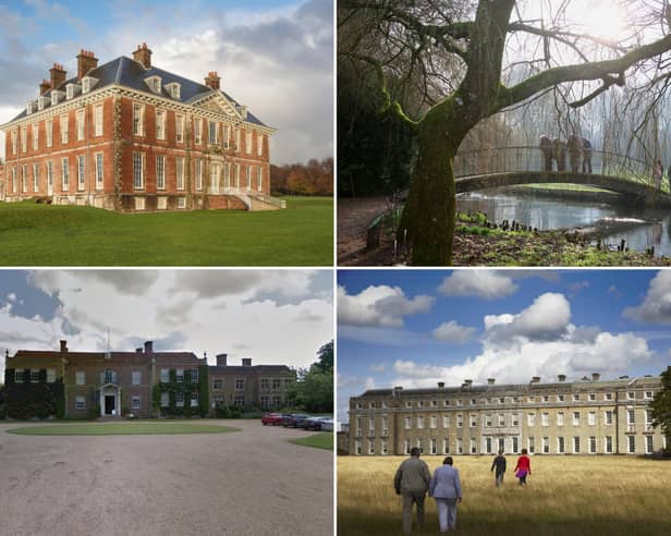 National Trust houses within an hour of Portsmouth - clockwise from top left Uppark House, Mottisfont, Petworth House and Hinton Ampner 