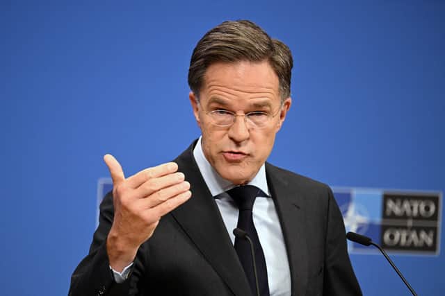 NATO Secretary General Mark Rutte delivers a speech during a press conference on the eve of a meeting of NATO Ministers of Defence at NATO headquarters in Brussels on June 17, 2026. He challenged Starmer and all Nato allies to present credible plans for increasing defence spending.