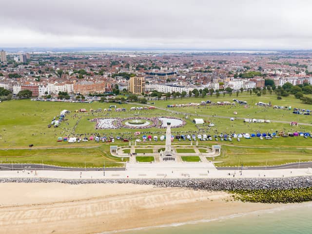 A drone picture of the historic Portsmouth100 picture during Armed Forces Day on Southsea Common.