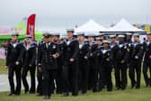 Royal Navy sailors marching during Armed Forces Day on Southsea Common.