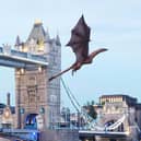 The dragon features 23 moving parts and flew using impellers built into its legs to create lifelike motion