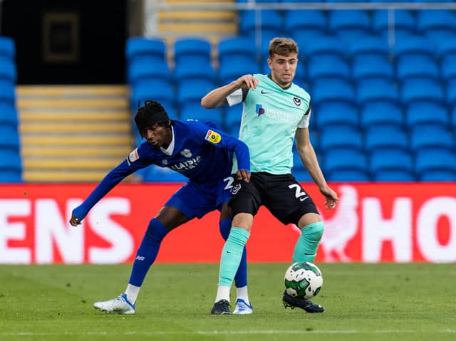 Zak Swanson made his first Pompey start in a Carabao Cup victory at Cardiff in August 2022. Picture: Dan Minto/ProSportsImages