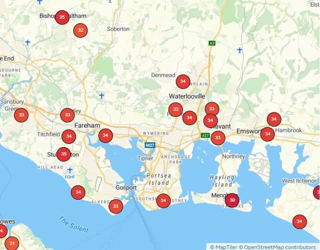 Temperatures across Hampshire