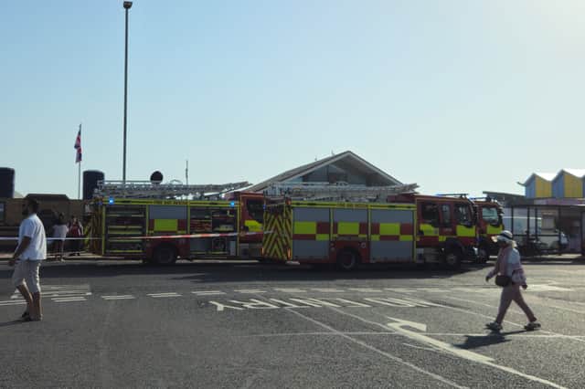 Fire brigade attending the hovercraft fire in Clarence Pier on June 24.