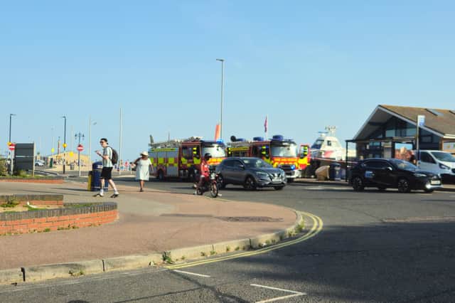 Fire crews at the scene of a blaze aboard a Hovertravel hovercraft.