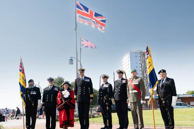 Armed Forces Week flag-raising event at Falkland Gardens in Gosport.