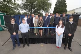 Launch of StandardAero's Mobile Newton Room - an interactive learning centre at Fleetlands, Gosport. Pictured: are Mayor of Gosport, Cllr Kirsten Bradley and Dame Caroline Dinenage MP with representatives and apprentices from Boeing and StandardAero