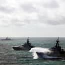 Portsmouth-based patrol ships HMS Mersey and HMS Severn were dispatched alongside a Wildcat helicopter from 815 Naval Air Squadron to intercept Russian corvette Boikiy and accompanying oil tanker MT General Skobelev as they sailed towards the North Sea.