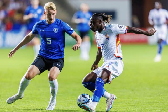 Rocco Shein, left, in action for Estonia v Belgium