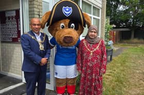 Lord Mayor of Portsmouth, Councillor Abdul Kadir, accompanied by Tahmina Kadir, Lady Mayoress with Nelson, Portsmouth Mascot, at Minstead Trust Day Opportunities at Warren Avenue. 
