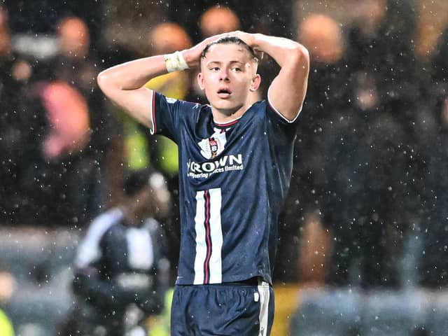 Luke Graham of Dundee reacts after full time during the William Hill Premiership match at Kilmac Stadium, (Dens Park) Dundee
11/01/2026