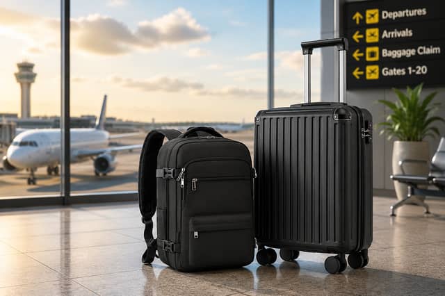 The COOLIFE black luggage set - with suitcase and backpack - is currently £71.48 on Amazon
