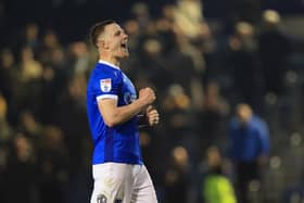 Portsmouth forward Colby Bishop (9) during the EFL Sky Bet Championship match between Portsmouth and Ipswich Town at Fratton Park, Portsmouth, UK on 14 April 2026.