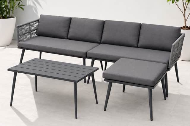The contemporary outdoor set is designed for patios, decking and other garden seating areas