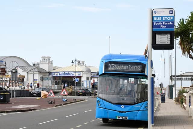 First Bus X3 Express 4: X3 Express bus at the stop outside Southsea’s South Parade Pier.