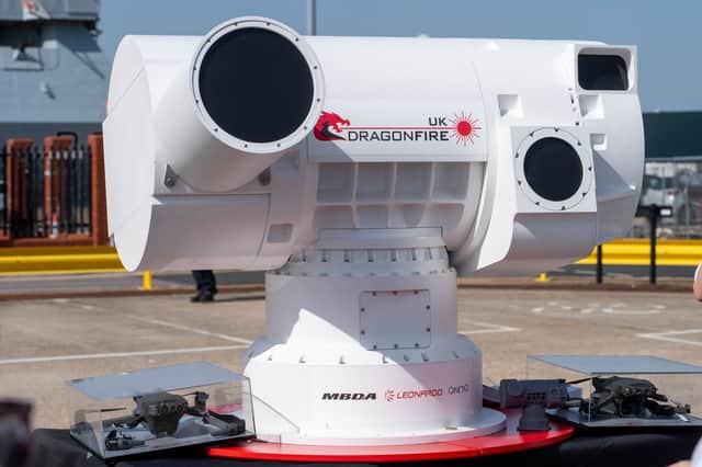 The DragonFire laser weapon, which can hit a £1 coin from a mile away.