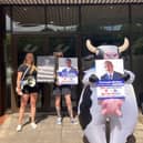 An animal rights protest outside Brittany Ferries offices in Portsmouth, demonstrating against live animal exports