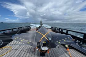 A sea drone was fired from the Royal Navy experimental ship XV Patrick Blackett for the first time.