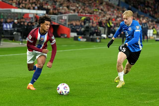 Incoming Rocco Shein in action for Estonia against Norway's Oscar Bobb. Pic: Getty