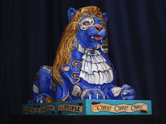 The Town Crier - The News' lion in the lion trail designed by Andrea Martin