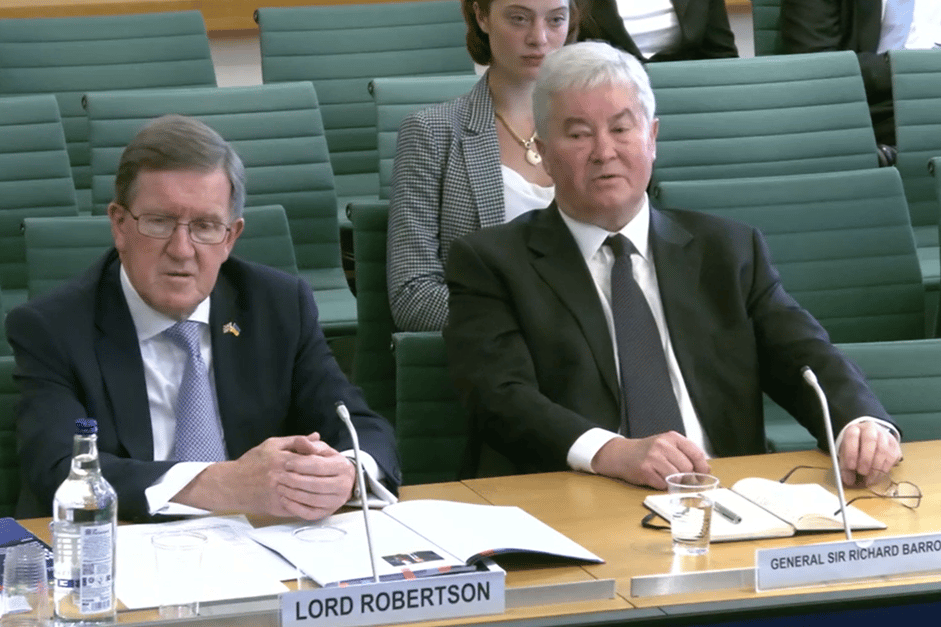 Lord Robertson of Port Ellen and General Sir Richard Barrons speaking to the defence select committee.