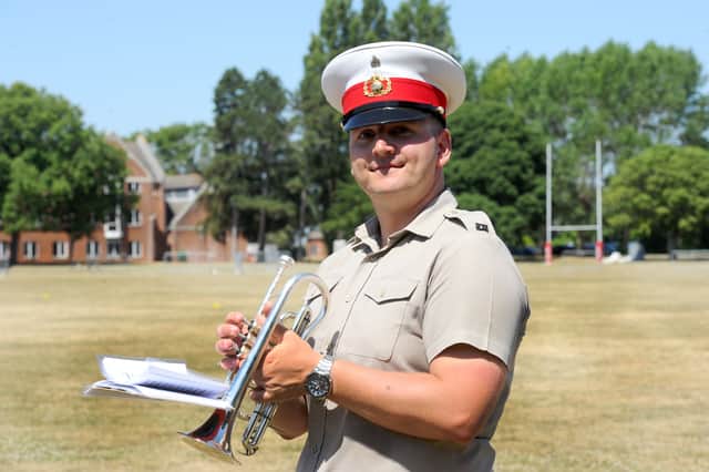Pictured is: Musician Jack Cottle, five years in the Royal Marines Band Service (RMBS).