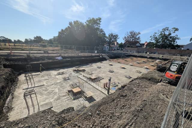 Pictured: A fresh layer of concrete blinding has been applied to the deeper part of the main pool, providing a clean, dry, and level surface.