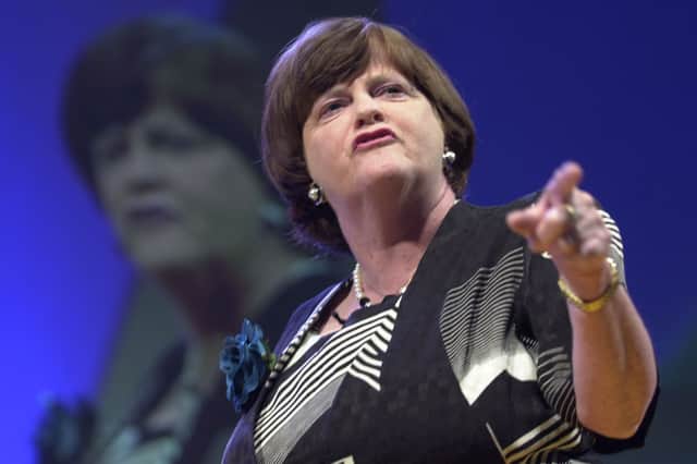 Then shadow home secretary Ann Widdecombe making a speech in Manchester on May 25, 2001