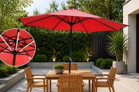 The 9ft Solar LED Patio Crank Parasol is designed to provide shade during the day and built-in lighting after sunset