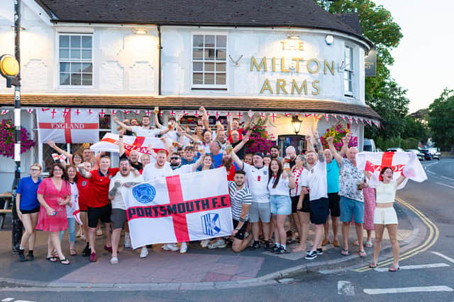 England supporters outside The Milton Arms in Southsea.