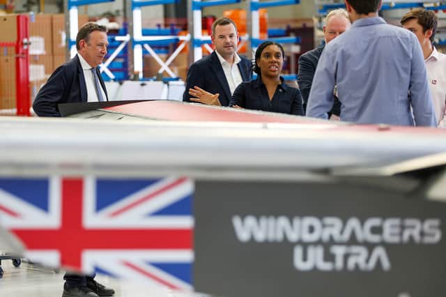 Kemi Badenoch visits Windracers, Segensworth, Fareham. Windracers make heavy-lifting drones Picture: Chris Moorhouse (100726-13)
