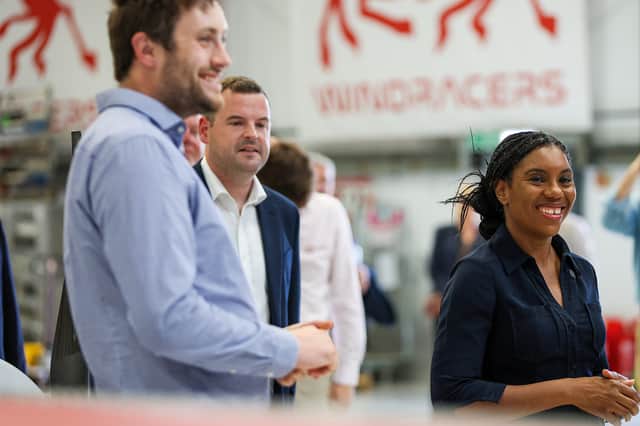 Kemi Badenoch visits Windracers, Segensworth, Fareham. Windracers make heavy-lifting drones Picture: Chris Moorhouse (100726-17)