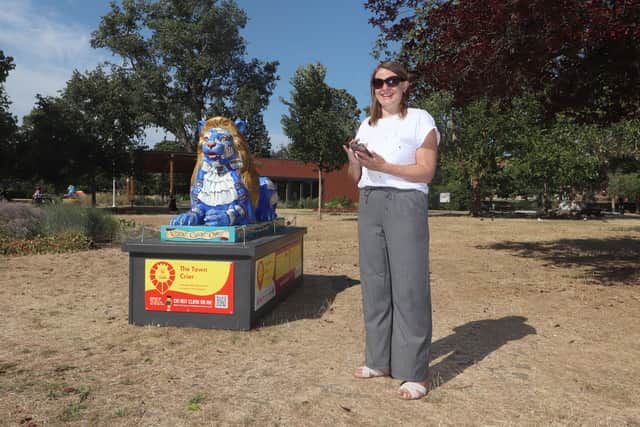 The News' Editor Kelly Brown  next to The Town Crier lion at Victoria Park,  Portsmouth
Picture: Habibur Rahman